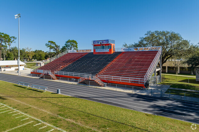 Fans and students enjoy the stadium at Zephyrhills High School.