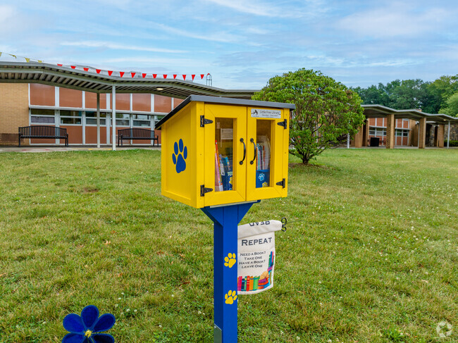 Laura Donovan Elementary School has a Free Little Library for students to engage with.