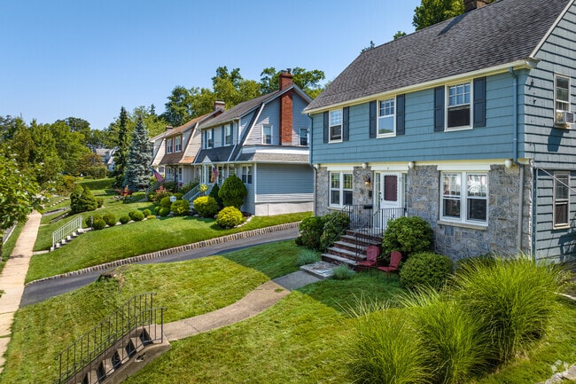 The residential parts of the Verona area are quite hilly, as this row of homes shows well.