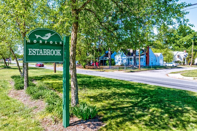 The signature neighborhood sign of the Estabrook neighborhood in Norfolk, Virginia.