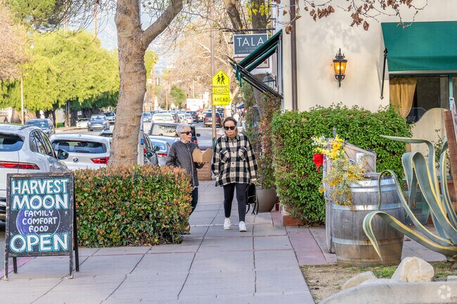 Locals enjoy walking around the many shops and restaurants in Ojai, CA.