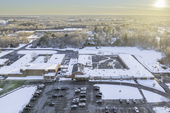 The sun sets on Mary K. Goode Elementary School in Middleboro, MA.