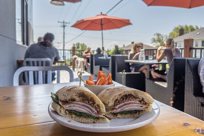 The Muffaletta Sandwich at Sarah's Table Chester Creek Cafe.