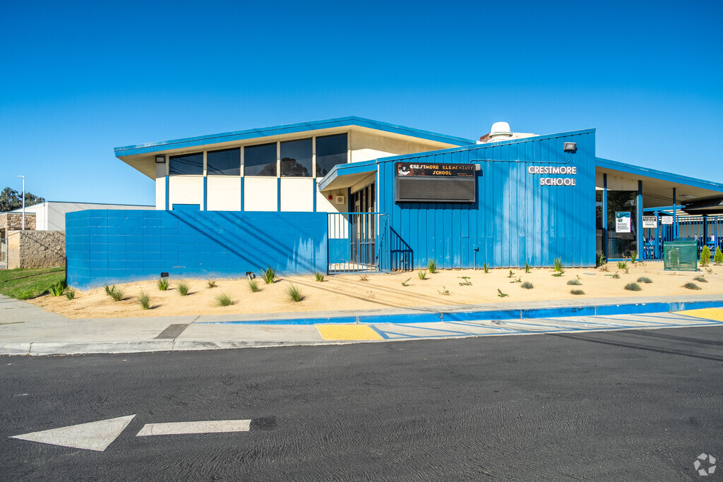 Enter Crestmore Elementary School through its welcoming entrance.