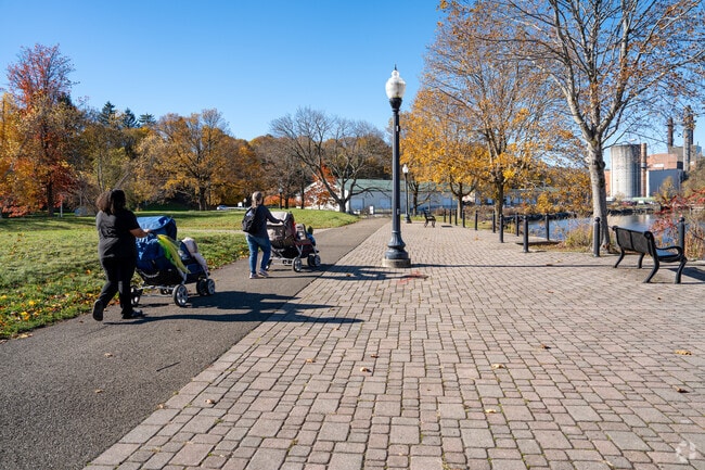 The Jamestown River Walk has walking paths that go along the Chadakoin River.