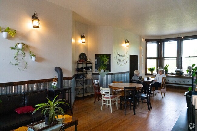 Residents gather at Barron’s Blueberry Line Coffee House for conversation and fresh pastries.