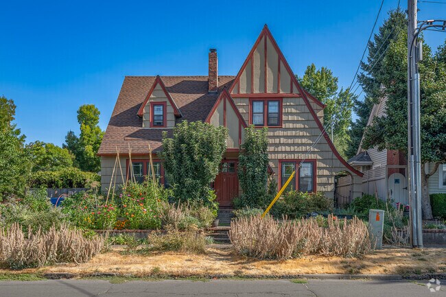 Tudor Revival homes with gabled rooftops are a popular style in the Grant neighborhood.