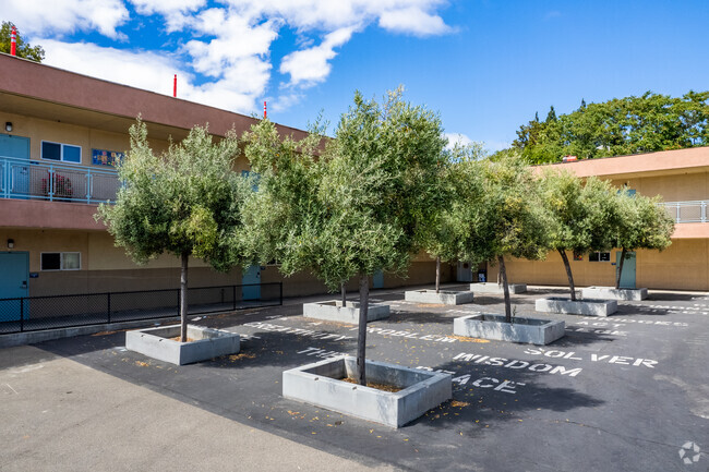 Courtyard with affirmations at Hillside Elementary located in Ashland, San Leandro CA.