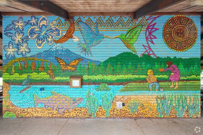 Enjoy the picnic shelter mural at Tualatin Community Park on SW Tualatin road.