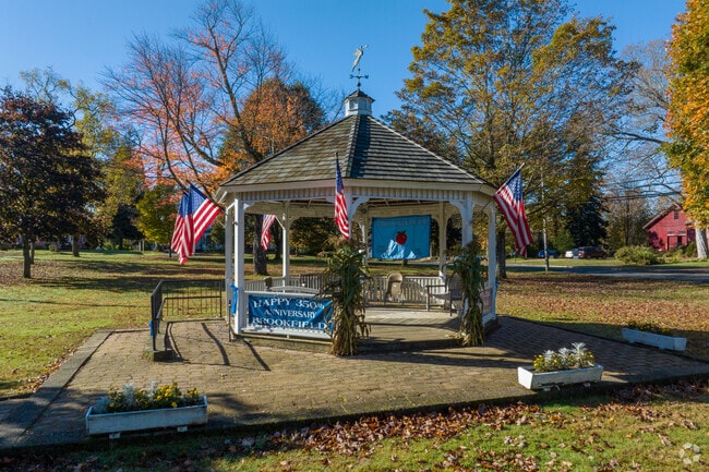 The gazebo at Brookfield Town Common is a hub for neighborhood gatherings.