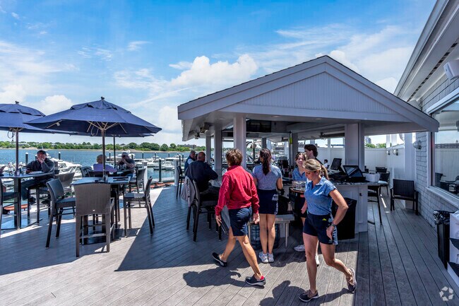Bay Pointe Waterfront Restaurant outdoor patio area in Quincy Point.