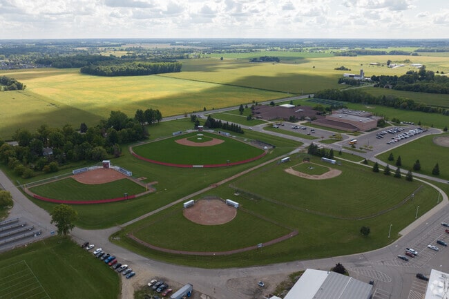 An aerial overview of the baseball fields at St. Johns High school in central Clinton County.