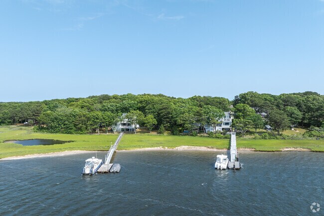 Monomoscoy Island residents dock their boat just steps from their backdoor.