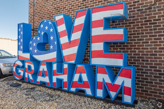 The Alamance Arts organization sponsors vibrant sculptures showcasing Graham's love for art.