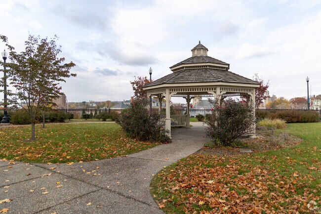Enjoy the beautiful views from this gazebo in one of Quality Hill’s many green spaces.