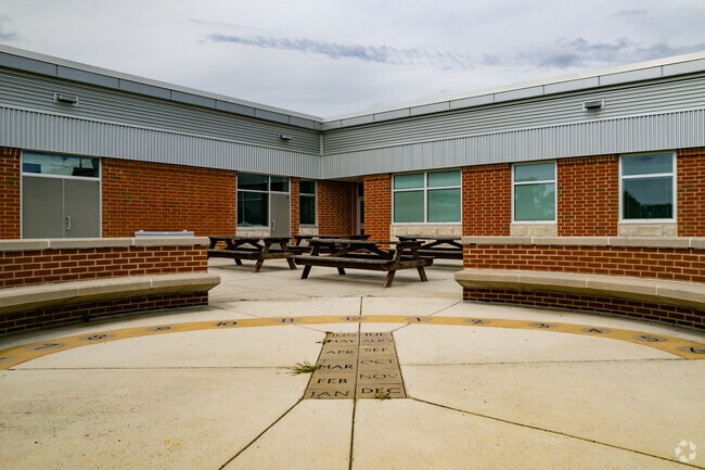 Students of Wilson Middle School can eat lunch outside by the sundial in the school's courtyard.