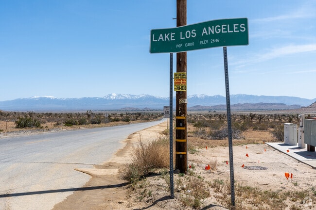 There are beautiful mountain views from the road in Lake Los Angeles in California.