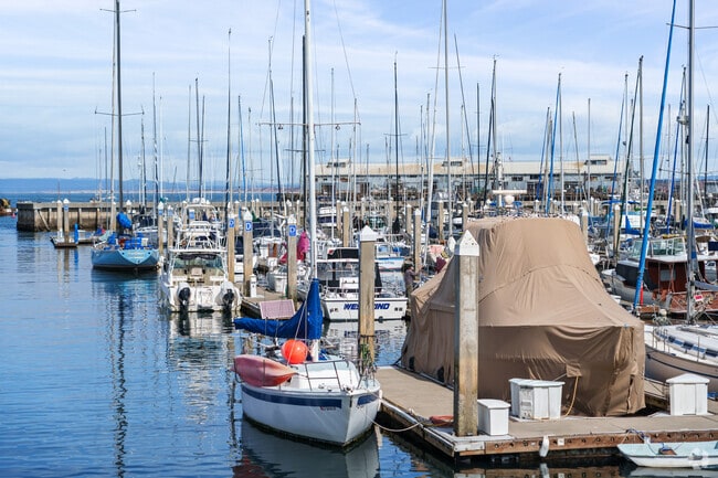 Tranquil Monterey boats resting in the harbor near Prunedale.