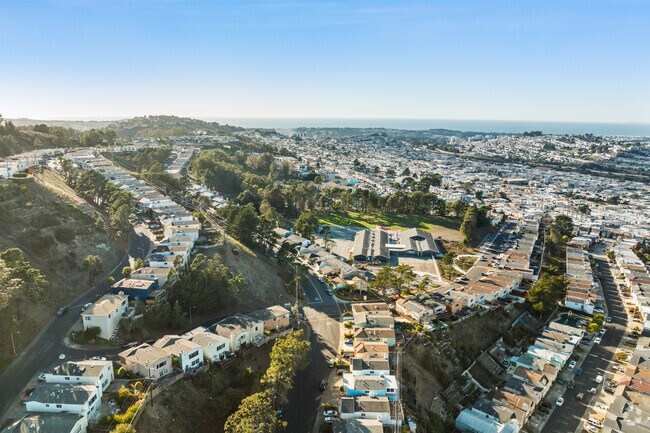 Crocker's curving streets provide a scenic layout, with houses along the gentle hillsides.