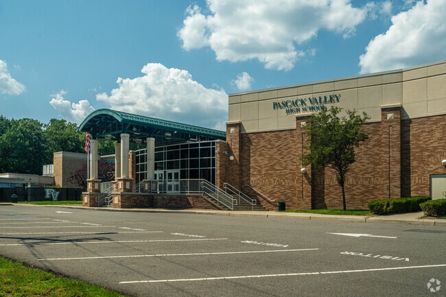 Front entrance and parking at Pascack Valley High School in Hillsdale/Pascack Valley