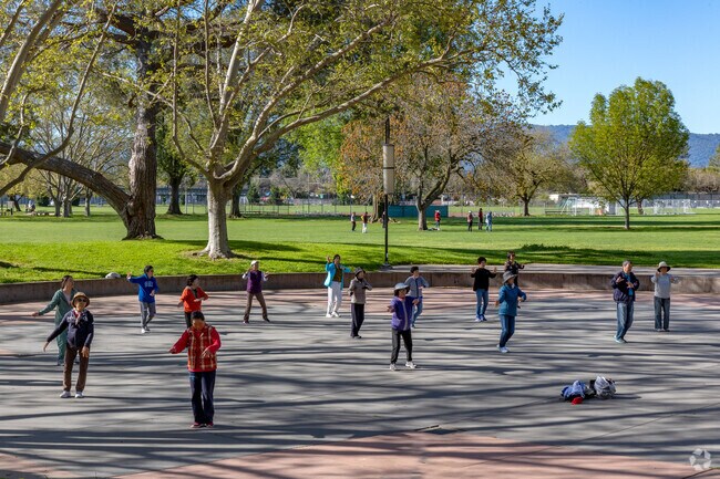 Mitchell Park hosts morning tai chi just steps from Adobe Meadow-Meadow Park.