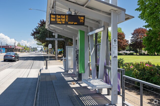 Bus stations in the Rose Village provide transportation to residents.