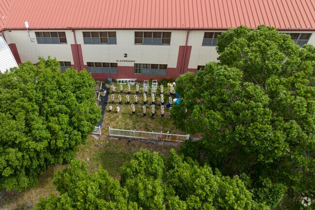 Outdoor Garden with irrigation system in Courtyard for students to learn about gardening