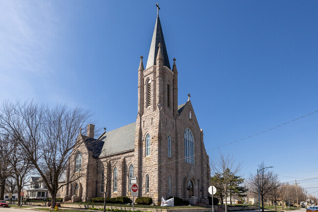 The Sacred Heart Catholic Church is acroos the street from Sacred Heart School.