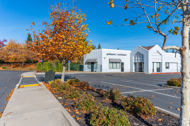 There are trees for shade at Guidepost Montessori School.