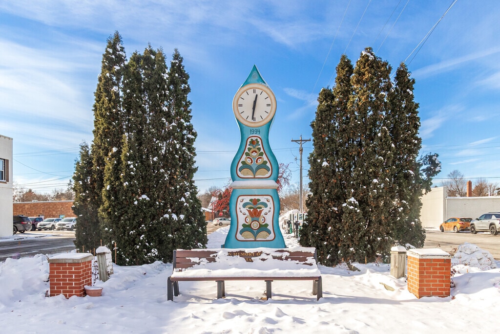 Enjoy the Mora Klocka and Dala Horse landmarks as you explore the railroad-inspired trail system at Railroad Park.