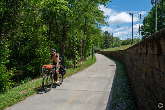 Crabtree creek trail runs next to Crabtree Valley Mall.