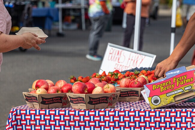 Apples, strawberries and other fruit are sold at Albany Farmers' Market in Oregon.