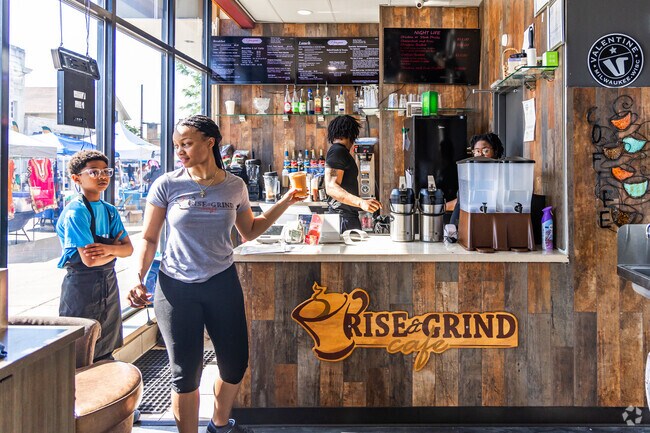 Wake up at the Rise and Grind Cafe in Harambee.