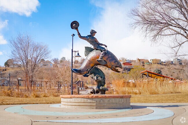 Rifle, Colorado, blends Western heritage with quirky charm, perfectly captured by its iconic fish statue featuring a cowboy riding a giant trout. This unique landmark celebrates the town’s love for fishing, the outdoors, and its fun, adventurous spirit that makes Rifle truly one of a kind.
