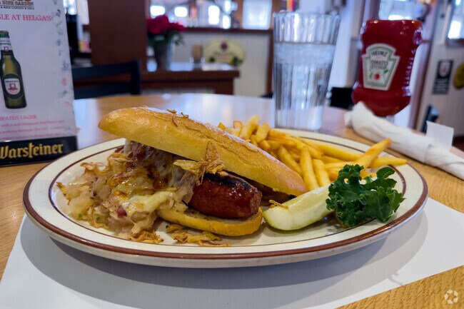 The Das Boat with french fries at Helga's Haus.