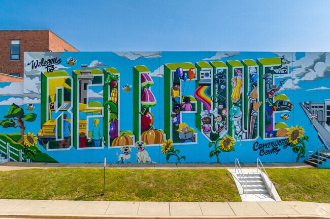 A mural on the Bellevue Community Center wall sits beside Bellevue Manor in Bellefonte.