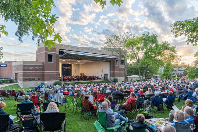 The lawn of Naperville's Central Park is full of spectators during the 1st Summer Concert.