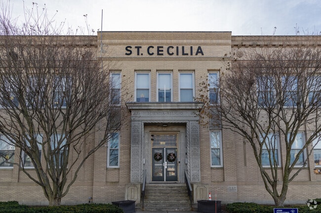 Entrance of St. Cecilia School in Darlington, Pawtucket.