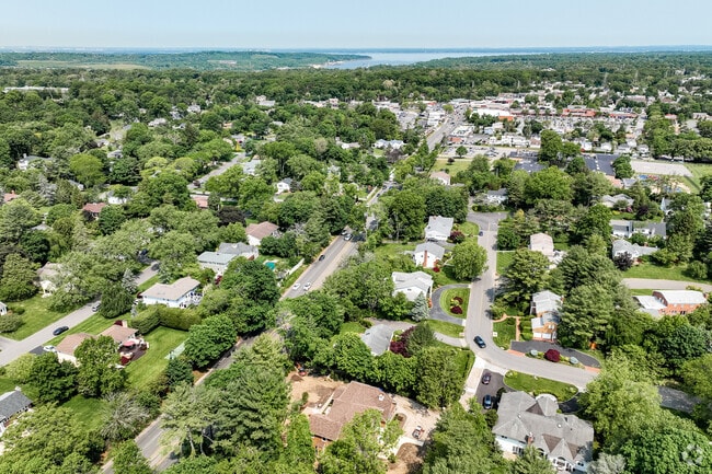 Aerial over East Hills neighborhood.