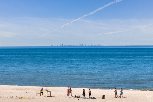 Residents of Ogden Dunes enjoy the view of the Chicago Skyline from their private beach.
