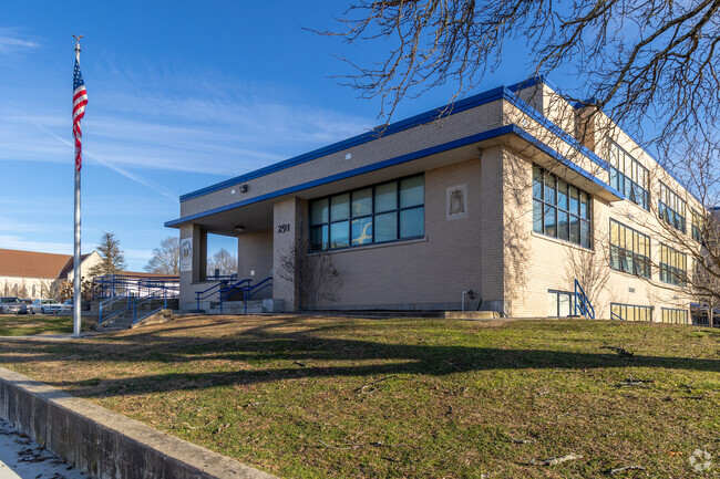 Right front side of Blackstone Valley Prep Elementary School 1 in Valley Falls, Cumberland RI.