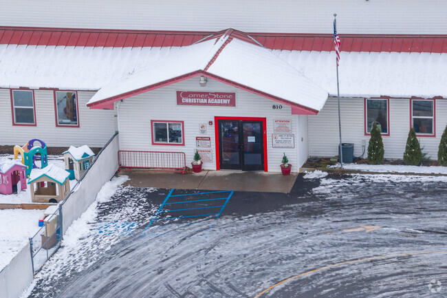 Cornerstone Christian Academy has a small parking lot in front of the school for visitors.