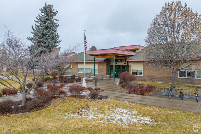 South Pines Elementary features a smaller brick building.