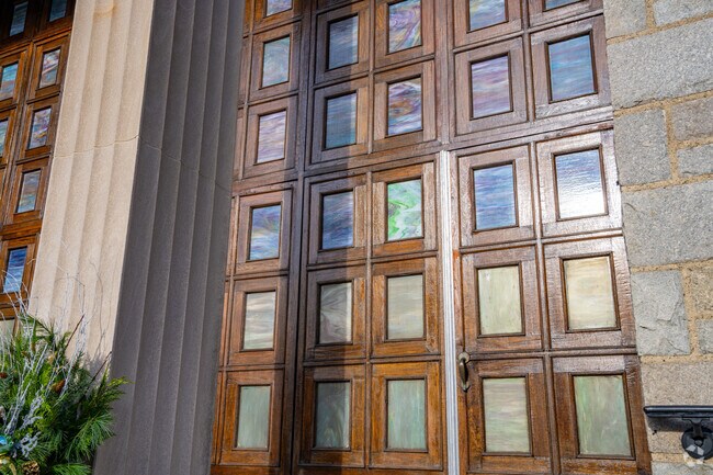 Stained glass at the church next to St. Clement Elementary will catch your eye in Somerville.