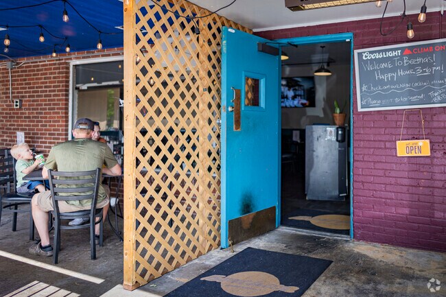 The entrance to Bertha's Baja Bistro in Montclair, as a young man tries to get some juice.