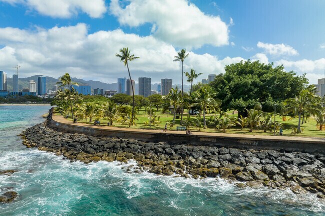 Magic Island sea path has crystal clear waters.