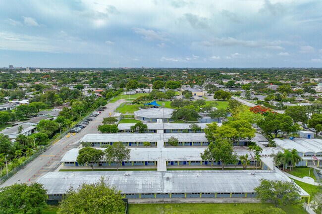 An elevated view of Blue Lakes Elementary in Miami, FL.