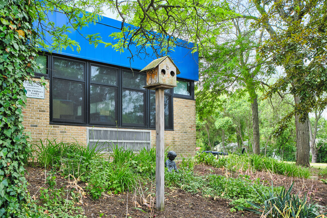 A well maintained garden in front of Bryant Elementary.