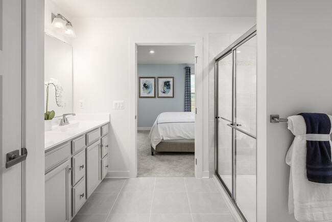 Each home includes walk-in showers with seats, lever-handled doorknobs, wider doors & hallways, & comfort-level toilets & vanities. Most floorplans include a double bowl vanity in owner’s bathroom.