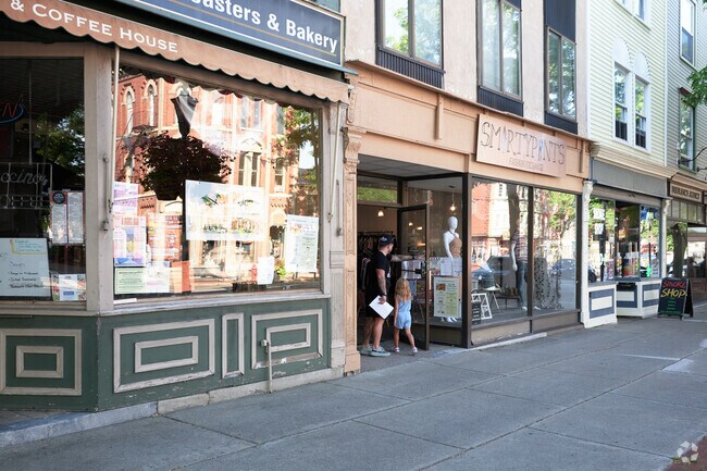 Quaint boutiques, local shops, and eateries line the streets in Brockport, NY.